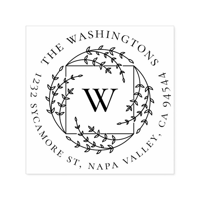 Elegant Botanical Monogram | Family Return Address Self-inking Stamp (Design)