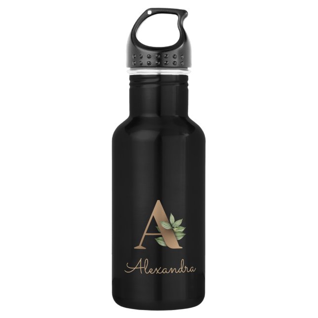 Elegant Botanical Monogram Gold Letter A  532 Ml Water Bottle (Front)