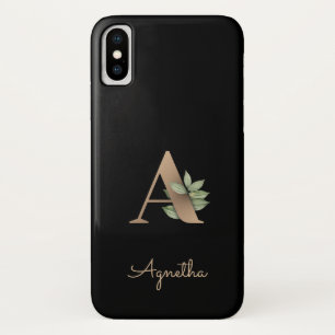 Elegant Botanical Monogram Gold Letter A iPhone X Case