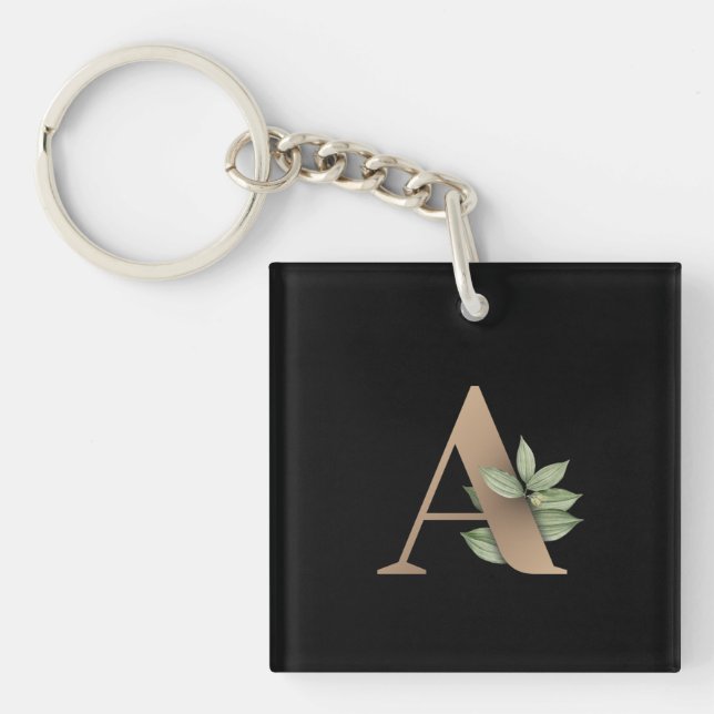 Elegant Botanical Monogram Gold Letter A Key Ring (Front)