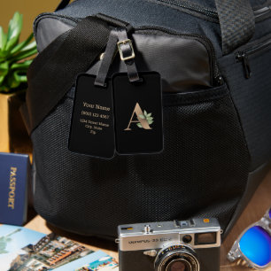 Elegant Botanical Monogram Gold Letter A Luggage Tag