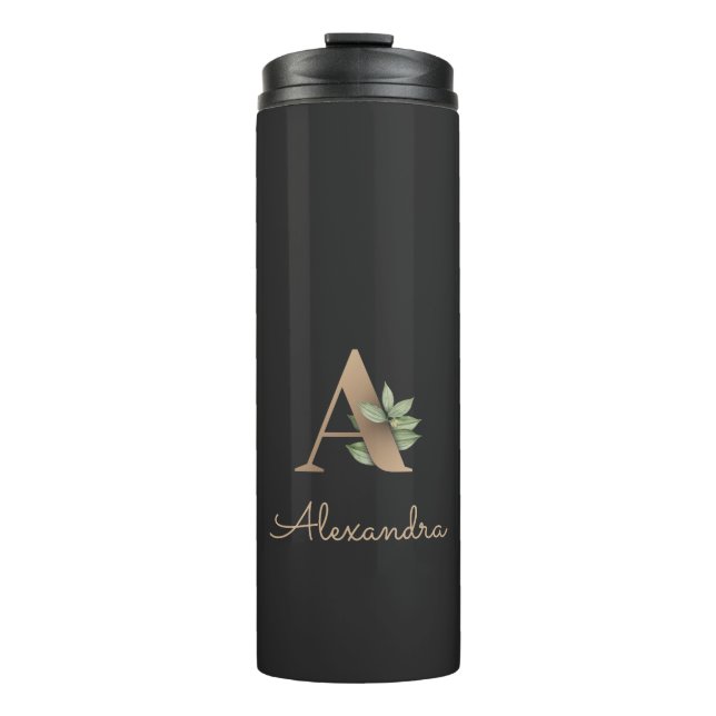 Elegant Botanical Monogram Gold Letter A  Thermal Tumbler (Front)