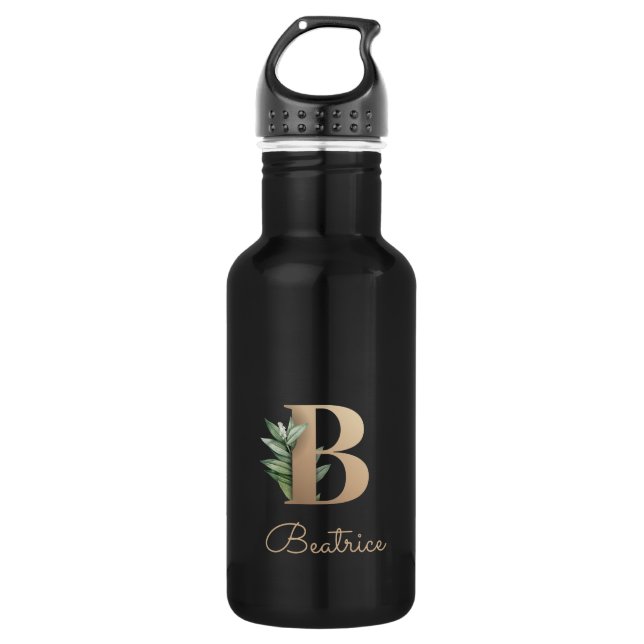 Elegant Botanical Monogram Gold Letter B  532 Ml Water Bottle (Front)