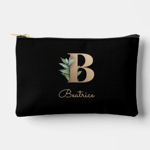 Elegant Botanical Monogram Gold Letter B Accessory Pouch