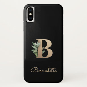 Elegant Botanical Monogram Gold Letter B iPhone X Case
