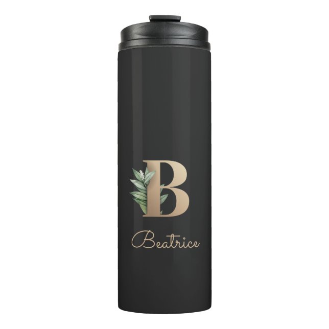 Elegant Botanical Monogram Gold Letter B  Thermal Tumbler (Front)