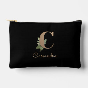 Elegant Botanical Monogram Gold Letter C Accessory Pouch