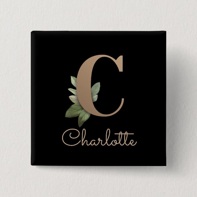 Elegant Botanical Monogram Gold Letter C Button (Front)
