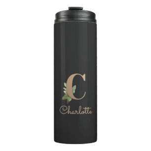 Elegant Botanical Monogram Gold Letter C Thermal Tumbler
