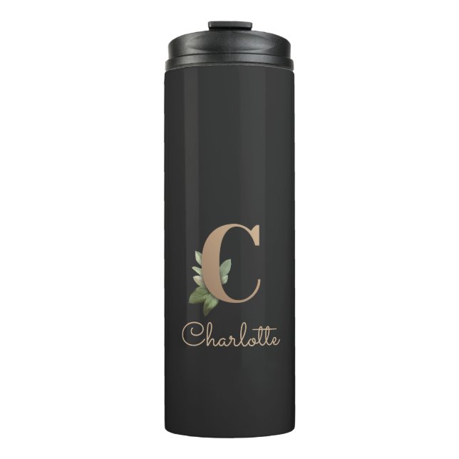 Elegant Botanical Monogram Gold Letter C  Thermal Tumbler (Front)