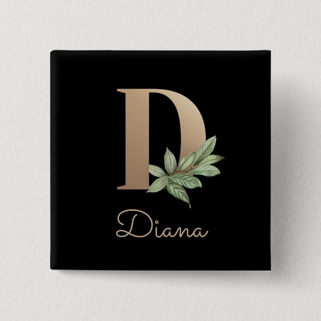 Elegant Botanical Monogram Gold Letter D Button (Front)