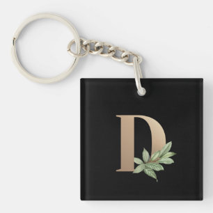 Elegant Botanical Monogram Gold Letter D Key Ring