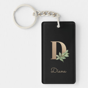 Elegant Botanical Monogram Gold Letter D Key Ring