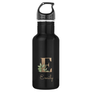 Elegant Botanical Monogram Gold Letter E  532 Ml Water Bottle