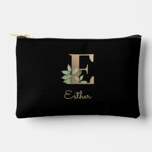 Elegant Botanical Monogram Gold Letter E Accessory Pouch