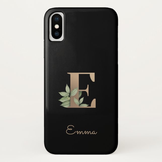 Elegant Botanical Monogram Gold Letter E Case-Mate iPhone Case (Back)