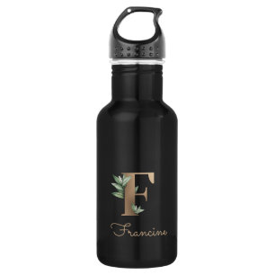 Elegant Botanical Monogram Gold Letter F 532 Ml Water Bottle