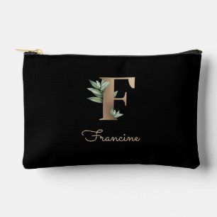 Elegant Botanical Monogram Gold Letter F Accessory Pouch