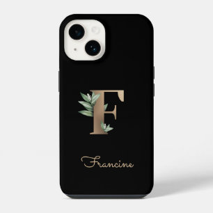 Elegant Botanical Monogram Gold Letter F iPhone 14 Case