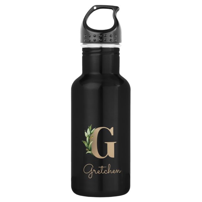 Elegant Botanical Monogram Gold Letter G  532 Ml Water Bottle (Front)