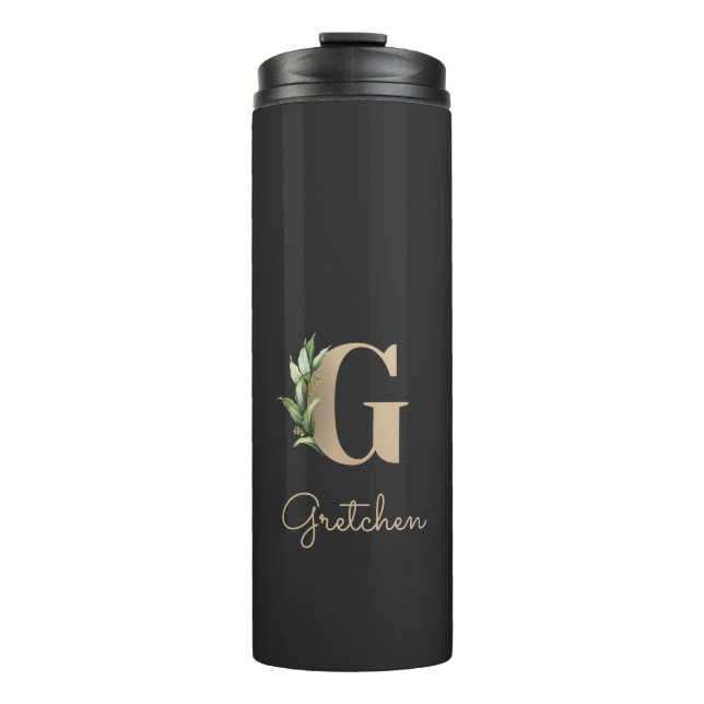 Elegant Botanical Monogram Gold Letter G  Thermal Tumbler (Front)
