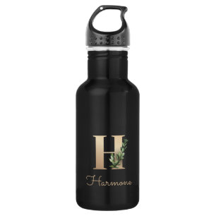 Elegant Botanical Monogram Gold Letter H  532 Ml Water Bottle