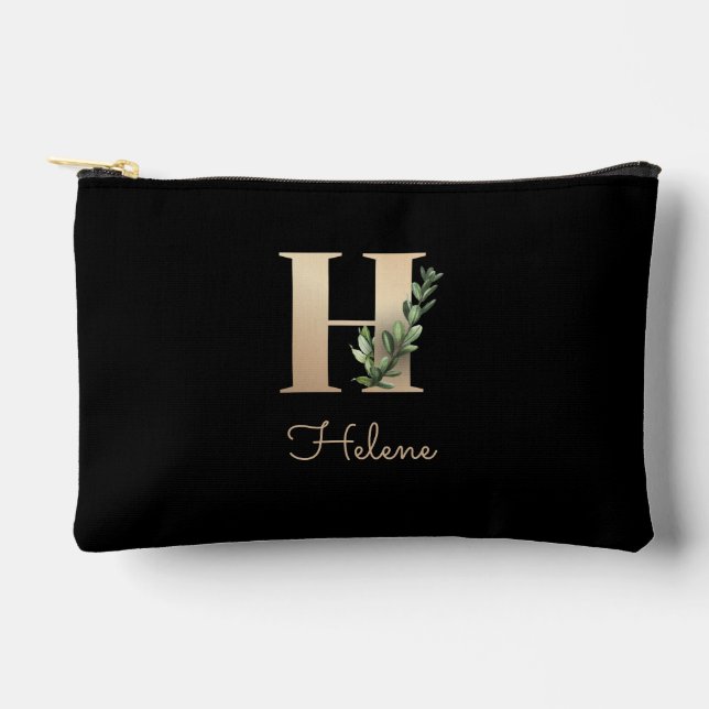 Elegant Botanical Monogram Gold Letter H Accessory Pouch (Front)