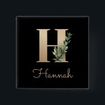Elegant Botanical Monogram Gold Letter H Button<br><div class="desc">Elegant black button with a gold botanical monogram in the centre.</div>