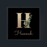 Elegant Botanical Monogram Gold Letter H Button<br><div class="desc">Elegant black button with a gold botanical monogram in the centre.</div>
