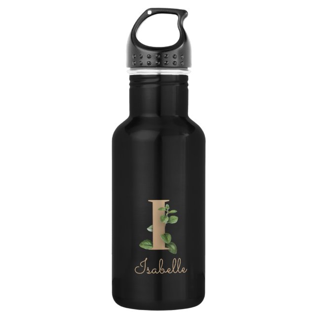 Elegant Botanical Monogram Gold Letter I  532 Ml Water Bottle (Front)