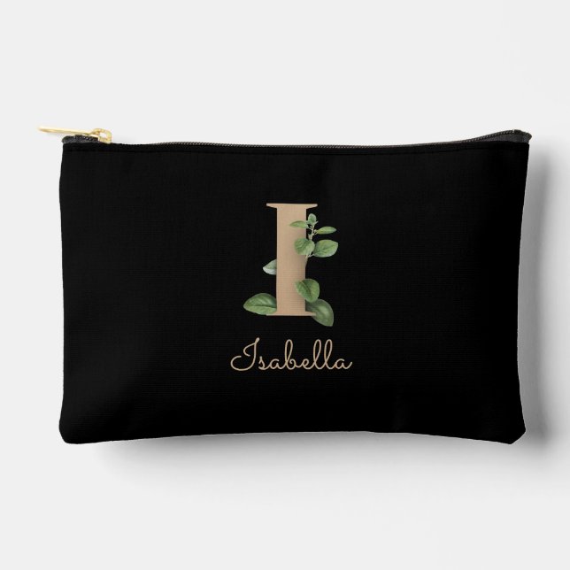 Elegant Botanical Monogram Gold Letter I Accessory Pouch (Front)