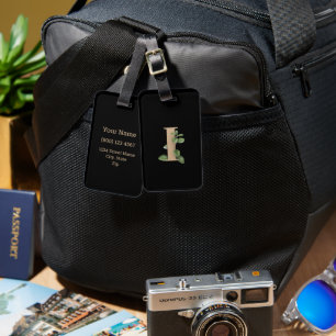 Elegant Botanical Monogram Gold Letter I Luggage Tag