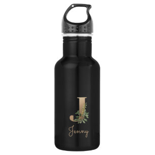 Elegant Botanical Monogram Gold Letter J 532 Ml Water Bottle