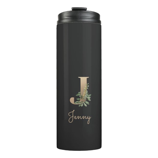 Elegant Botanical Monogram Gold Letter J  Thermal Tumbler (Front)