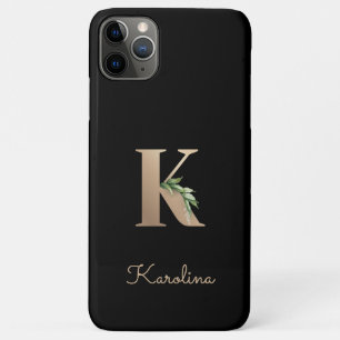 Elegant Botanical Monogram Gold Letter K iPhone 11 Pro Max Case