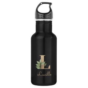 Elegant Botanical Monogram Gold Letter L 532 Ml Water Bottle