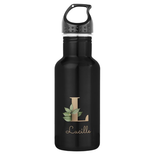 Elegant Botanical Monogram Gold Letter L  532 Ml Water Bottle (Front)