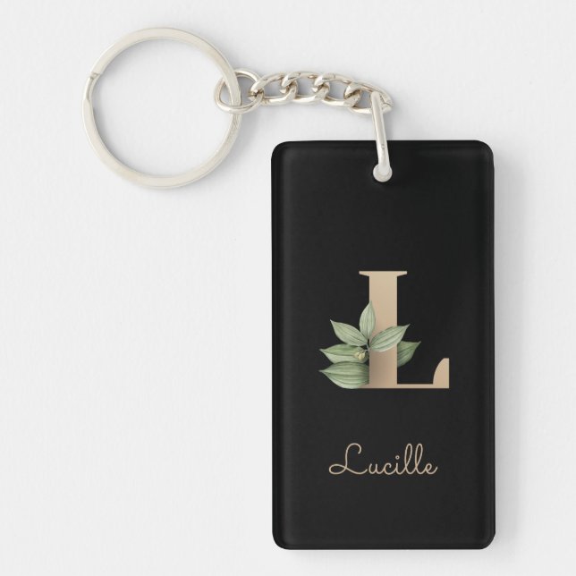 Elegant Botanical Monogram Gold Letter L Key Ring (Front)
