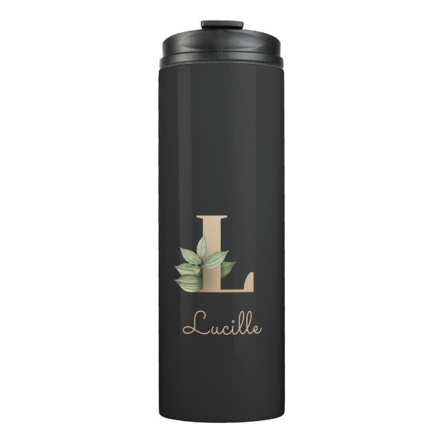 Elegant Botanical Monogram Gold Letter L  Thermal Tumbler (Front)