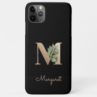 Elegant Botanical Monogram Gold Letter M