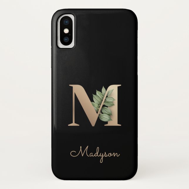 Elegant Botanical Monogram Gold Letter M Case-Mate iPhone Case (Back)