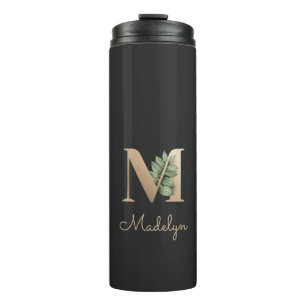Elegant Botanical Monogram Gold Letter M  Thermal Tumbler