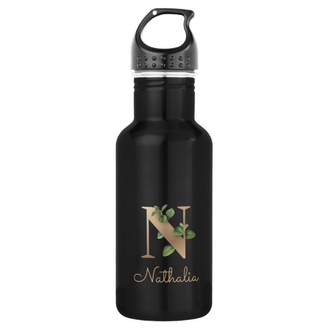 Elegant Botanical Monogram Gold Letter N  532 Ml Water Bottle (Front)