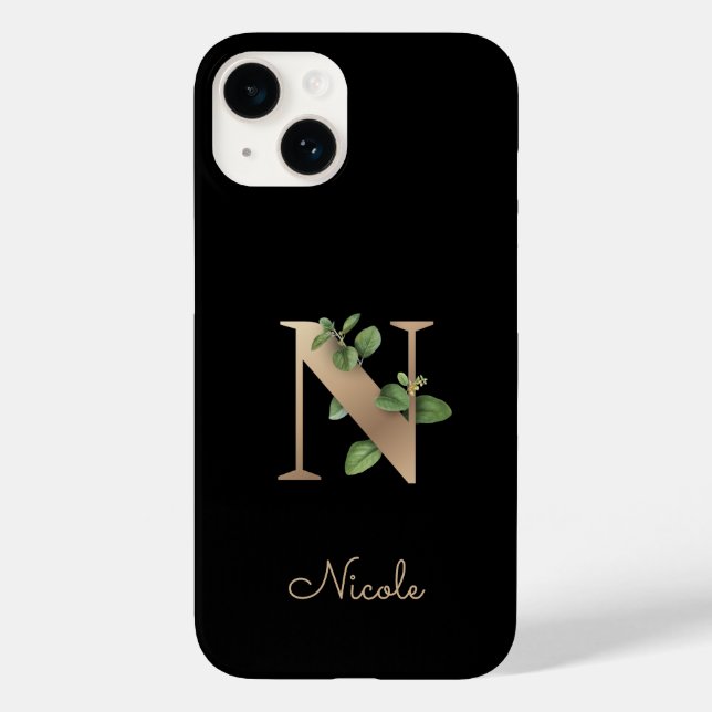 Elegant Botanical Monogram Gold Letter N Case-Mate iPhone Case (Back)