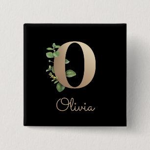 Elegant Botanical Monogram Gold Letter O Button
