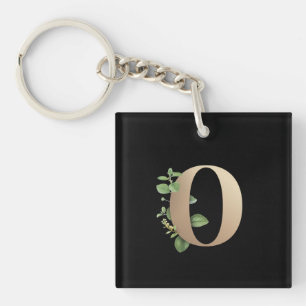 Elegant Botanical Monogram Gold Letter O Key Ring