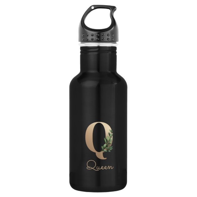 Elegant Botanical Monogram Gold Letter Q  532 Ml Water Bottle (Front)