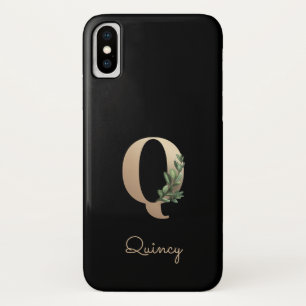 Elegant Botanical Monogram Gold Letter Q iPhone X Case