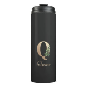 Elegant Botanical Monogram Gold Letter Q Thermal Tumbler