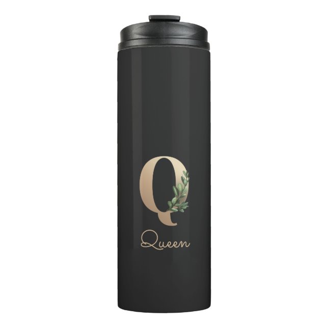 Elegant Botanical Monogram Gold Letter Q  Thermal Tumbler (Front)